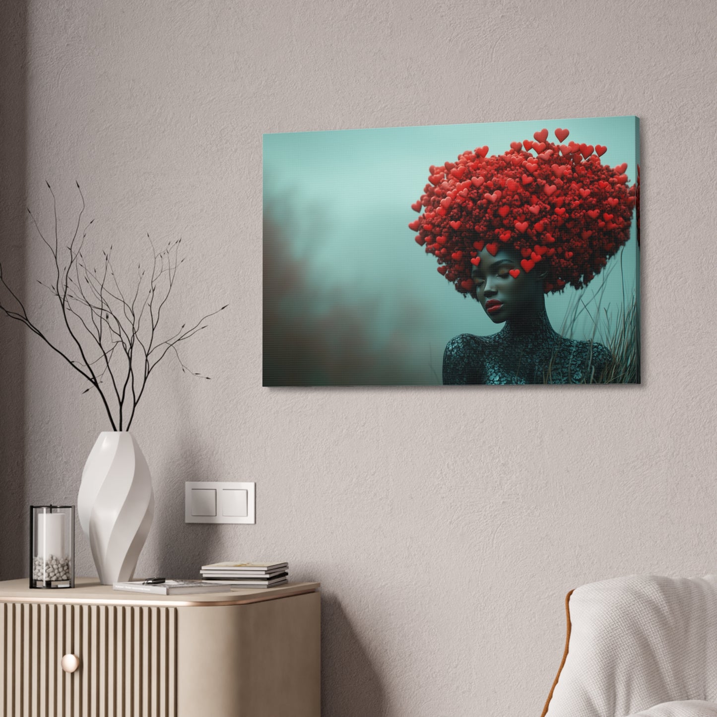 Beautiful Heart Filled Afro Woman Canvas