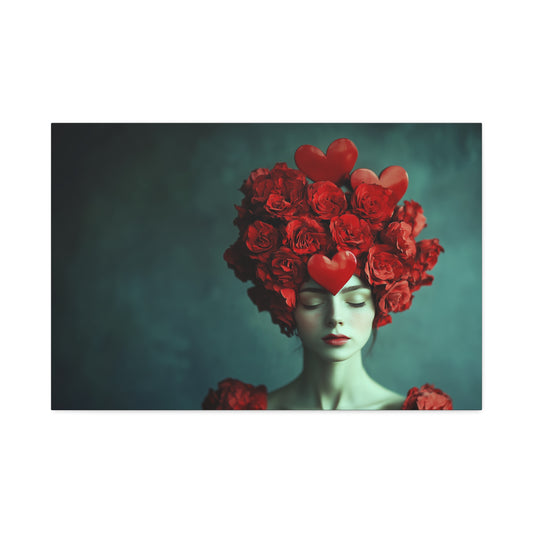 Red Roses And Hearts Hair Canvas