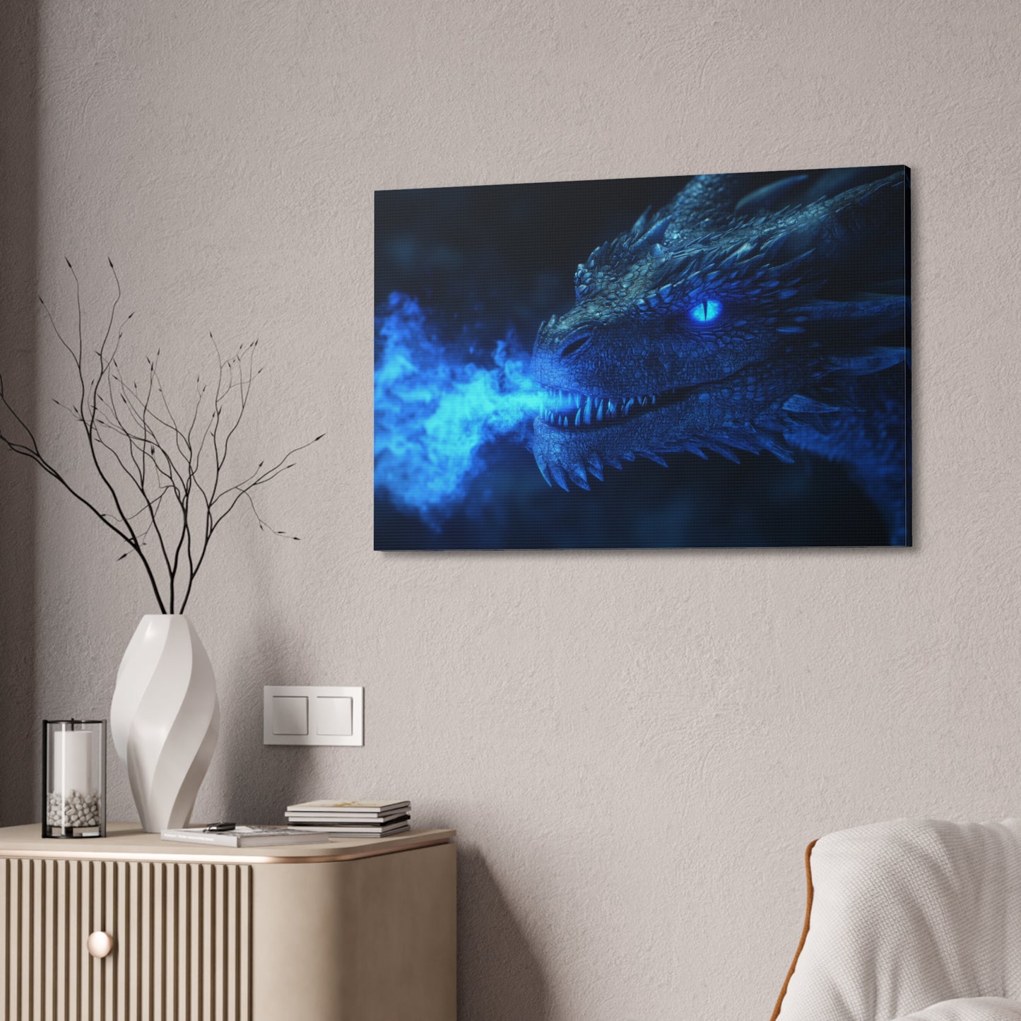 Fire Breathing Dragon (Blue) Canvas