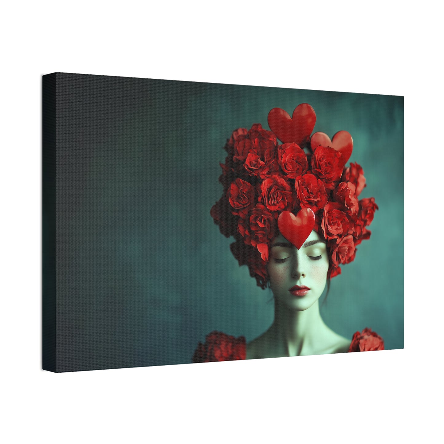 Red Roses And Hearts Hair Canvas