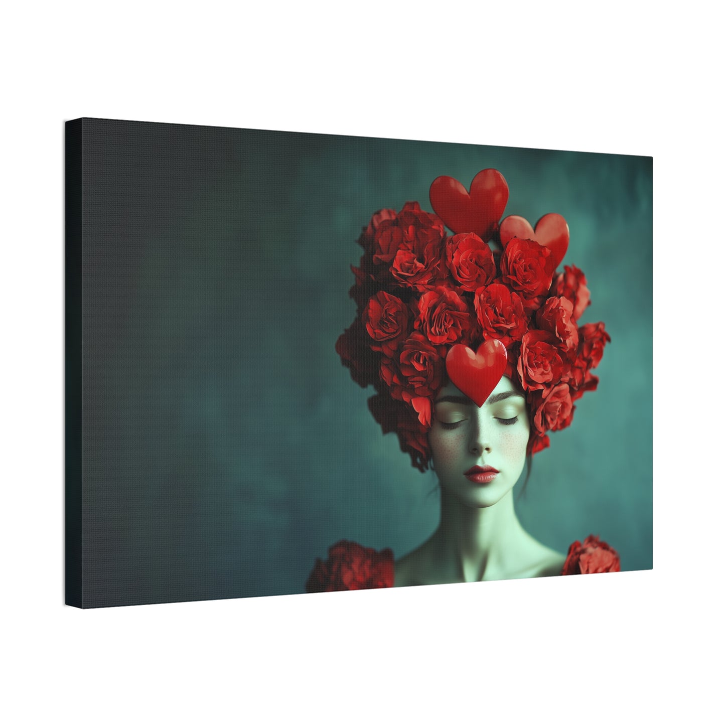 Red Roses And Hearts Hair Canvas