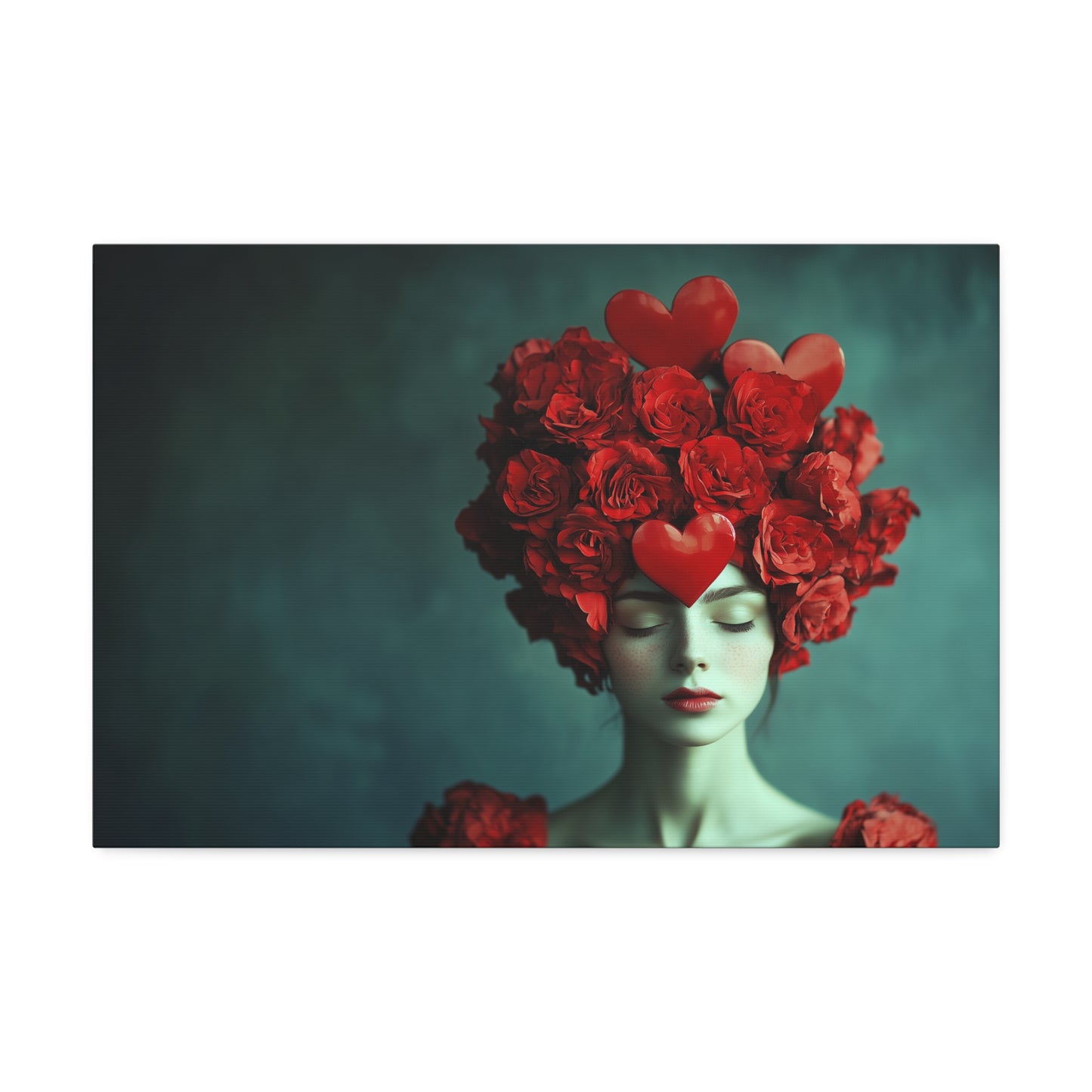 Red Roses And Hearts Hair Canvas