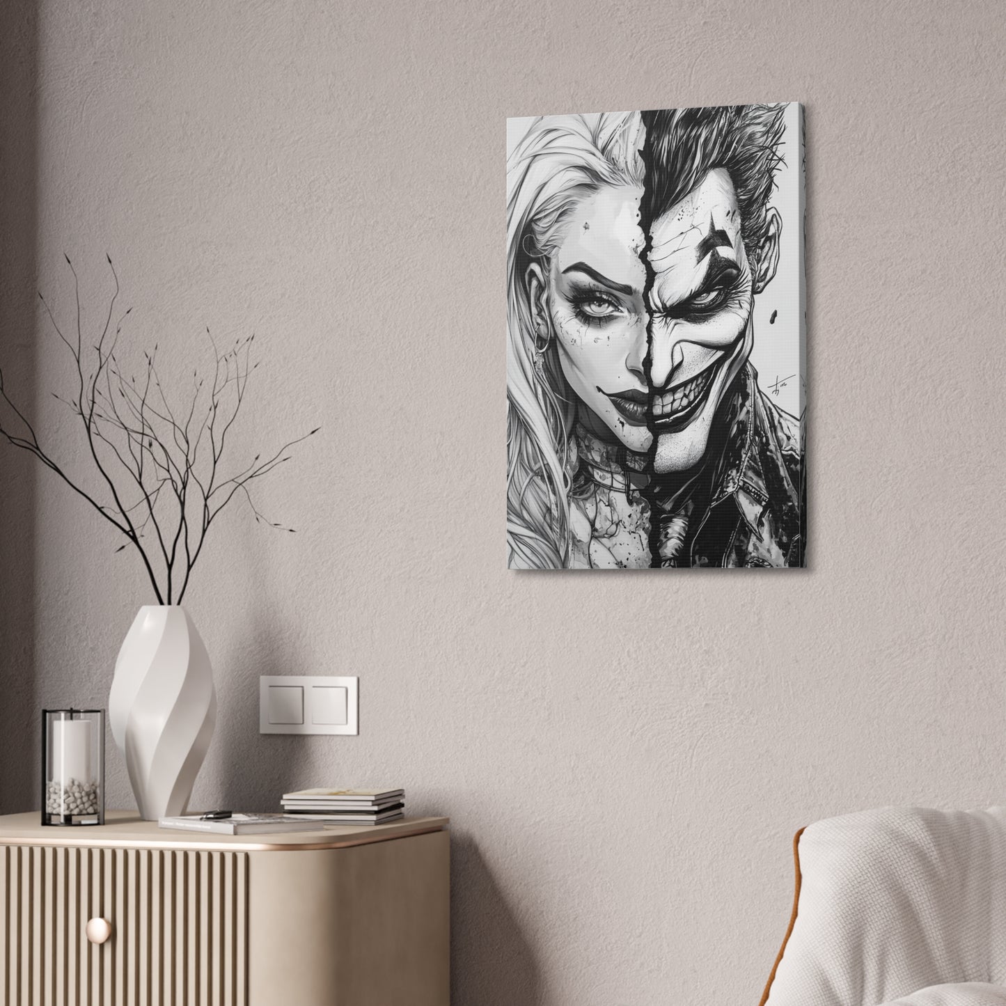 Joker & Puddin Black & White Canvas